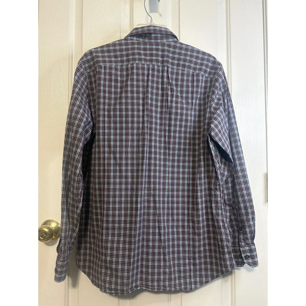 Banana Republic Mens Plaid Button Down Shirt Burgundy Blue L 16-16.5